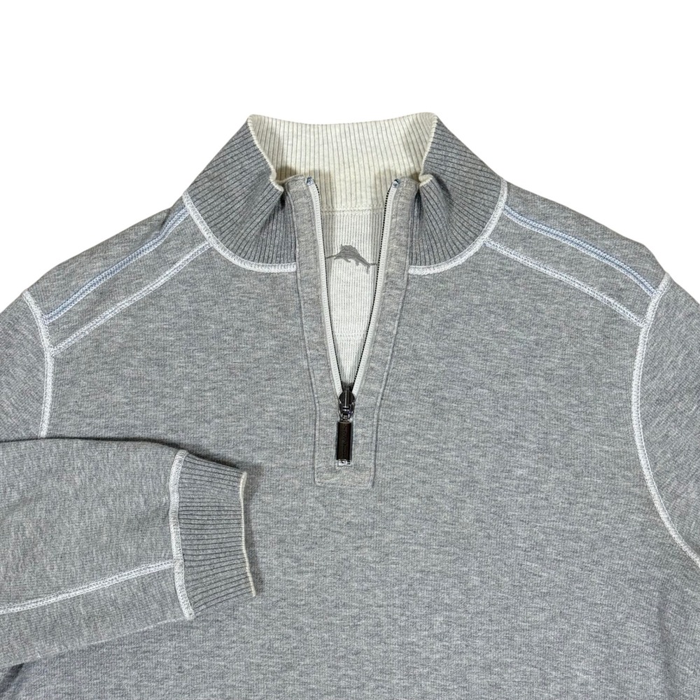 Tommy Bahama 1/4 Zip Pullover Mens Medium Gray Sweater Quarter Zip Golf Contrast